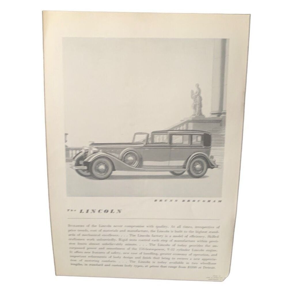 Vintage 1934 Lincoln Brunn Brougham Ad Advertisement